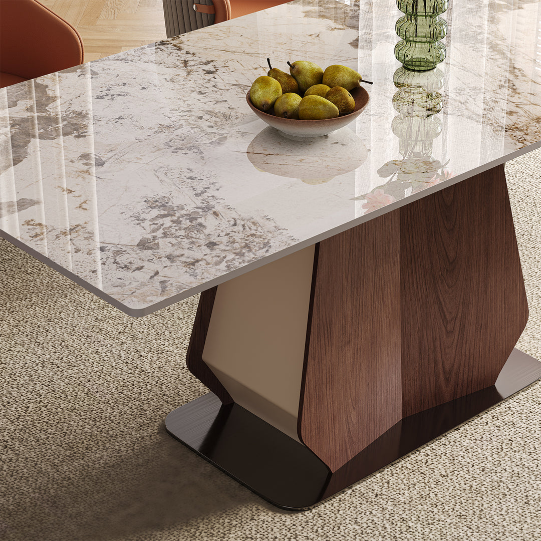 Modern sintered stone dining table beam in close up details.