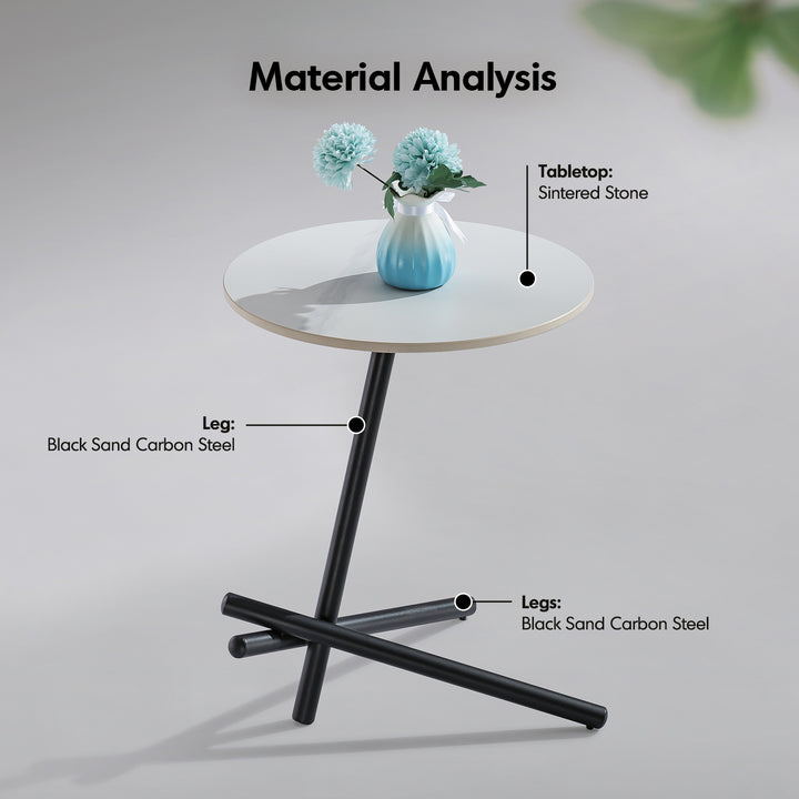 Modern sintered stone side table slat in details.