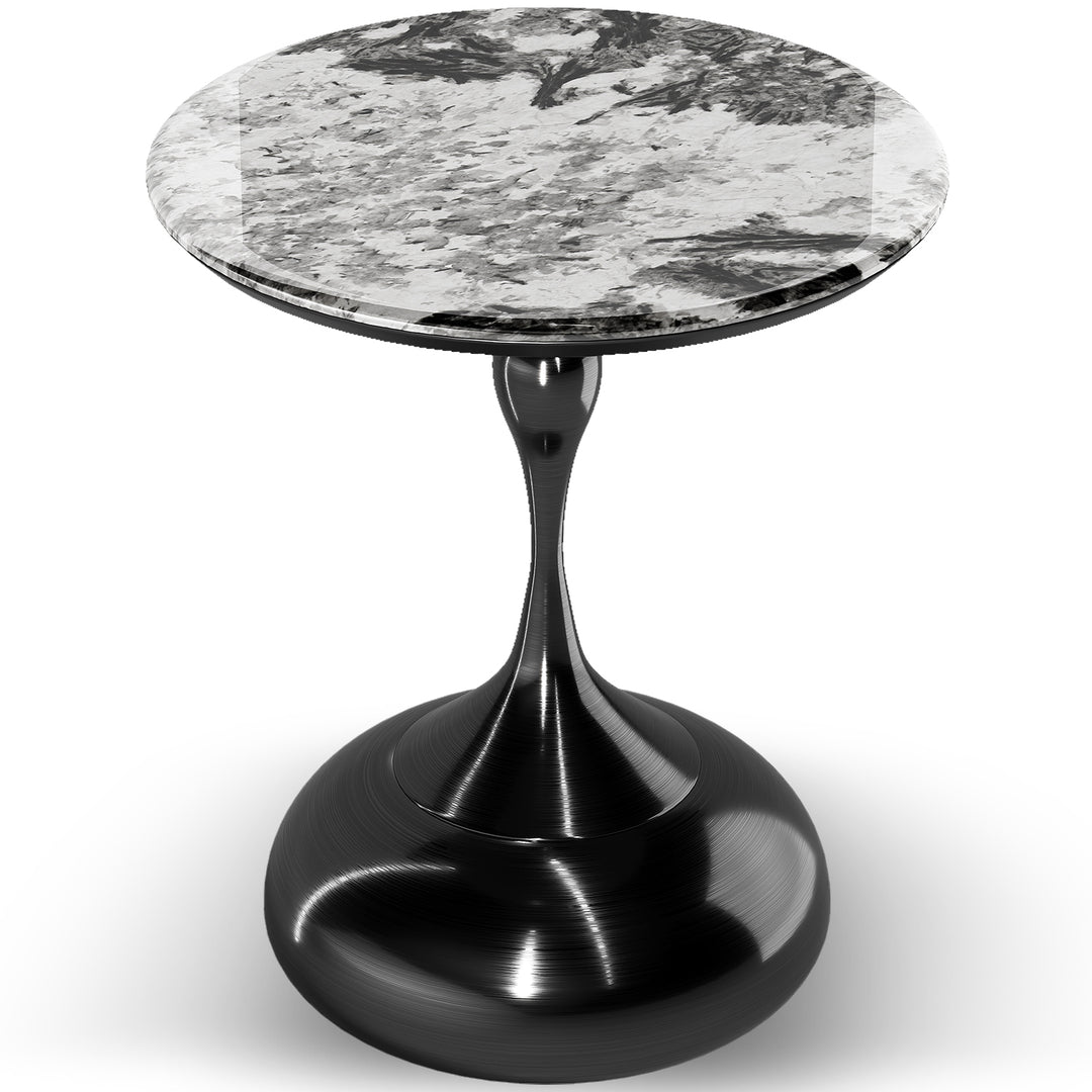 Modern sintered stone side table twist in white background.