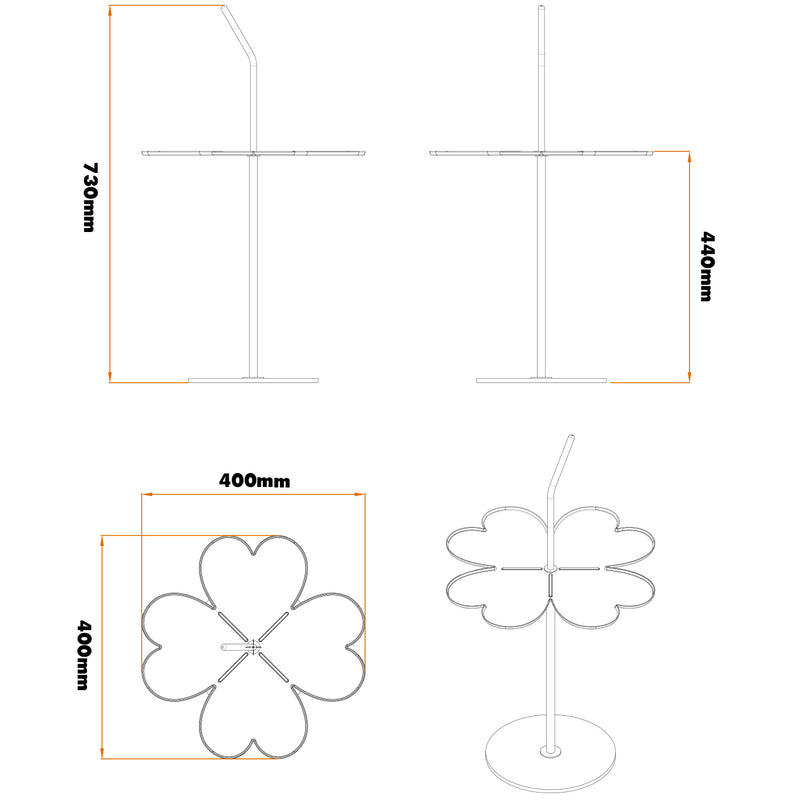 Modern steel side table flower size charts.