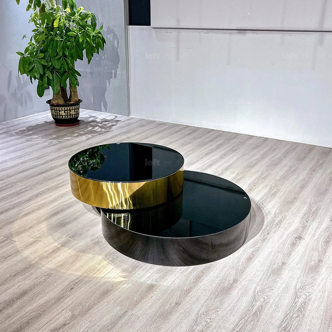 Modern tempered glass revolving coffee table solace material variants.