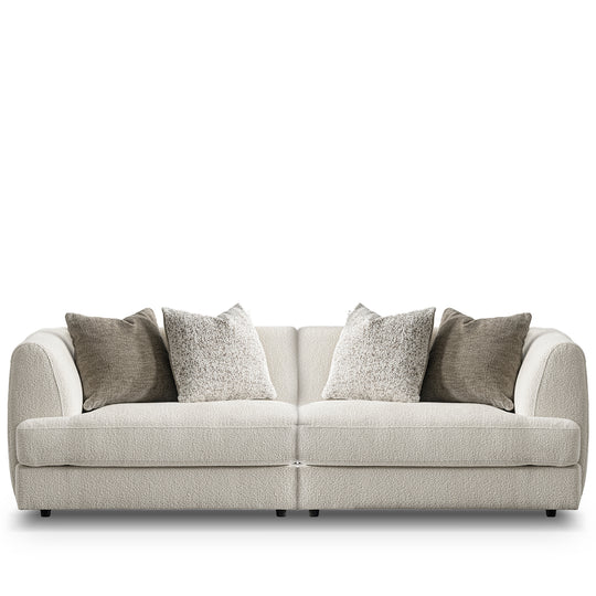 Minimalist velvet fabric modular 3 seater sofa fable in white background.