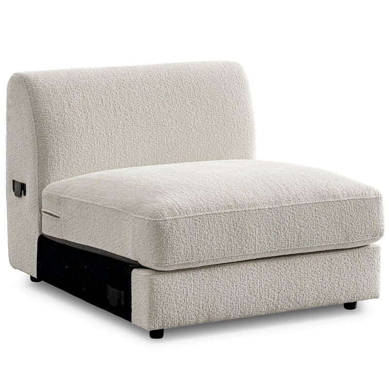 Modern velvet fabric modular armless 1 seater sofa fable in close up details.