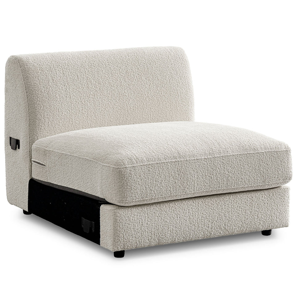 Modern velvet fabric modular armless 1 seater sofa fable in close up details.