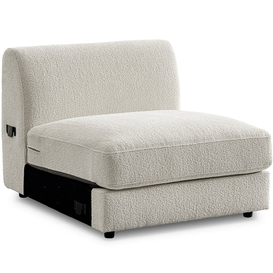 Minimalist velvet fabric modular armless 1 seater sofa fable in white background.