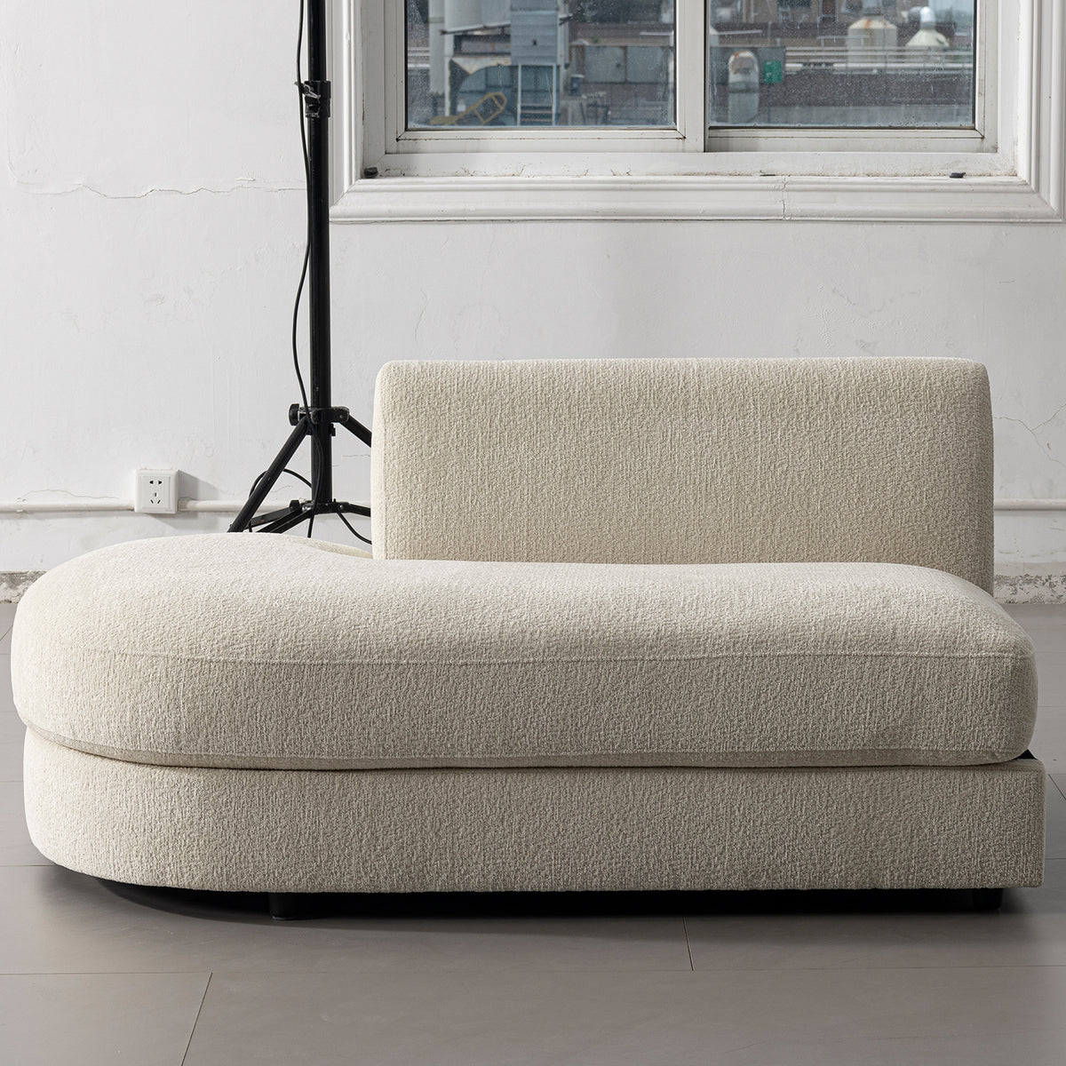 Minimalist velvet fabric modular chaise 2 seater sofa fable primary product view.