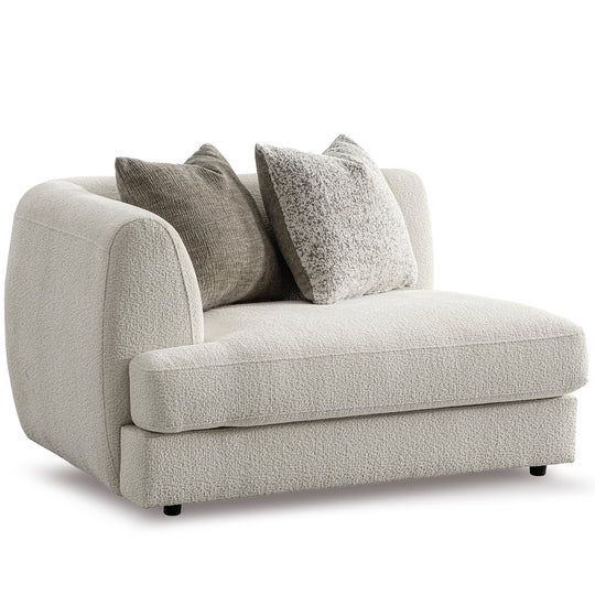 Minimalist velvet fabric modular corner 1 seater sofa fable in white background.