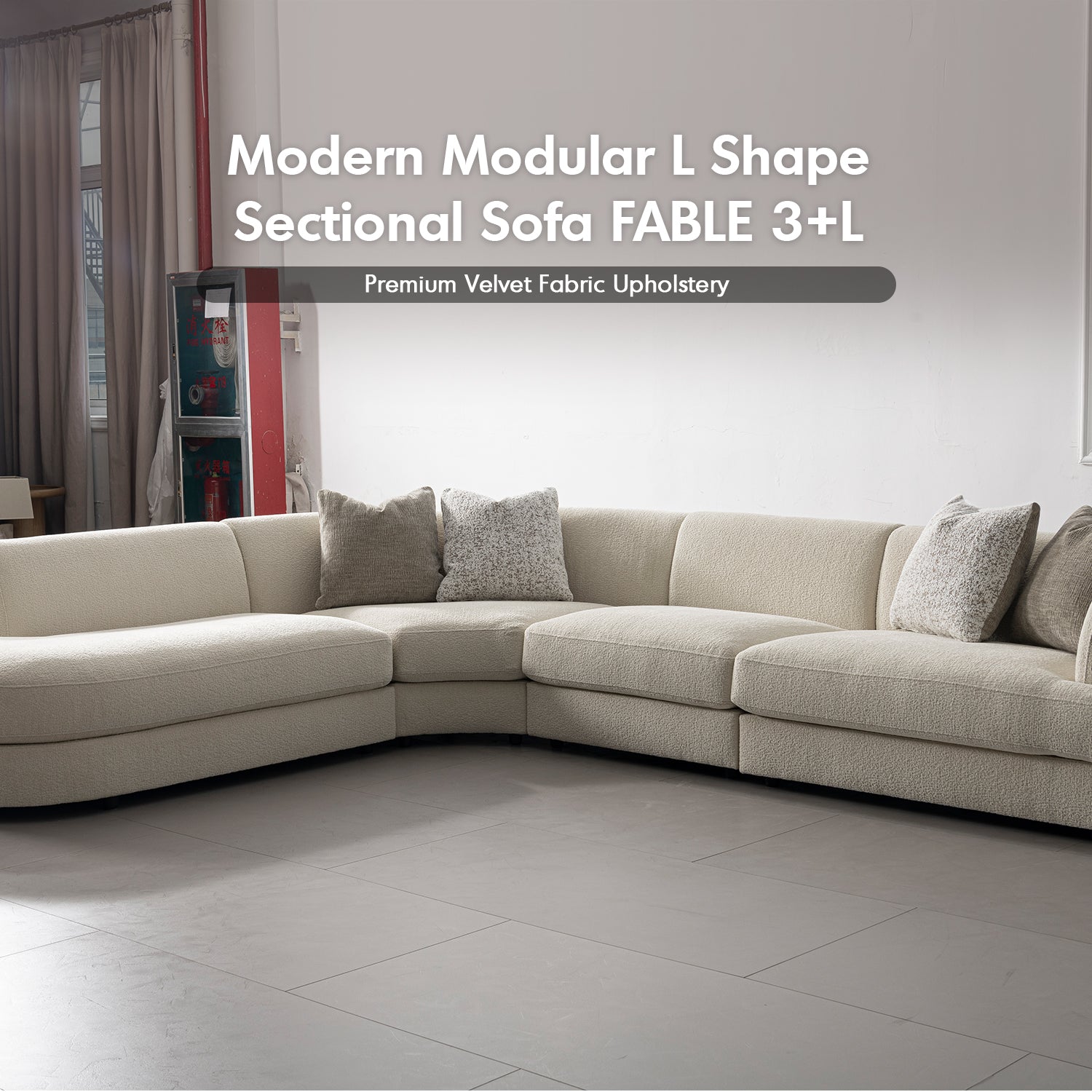 Minimalist Velvet Fabric Modular L Shape Sectional Sofa FABLE 3+L ...
