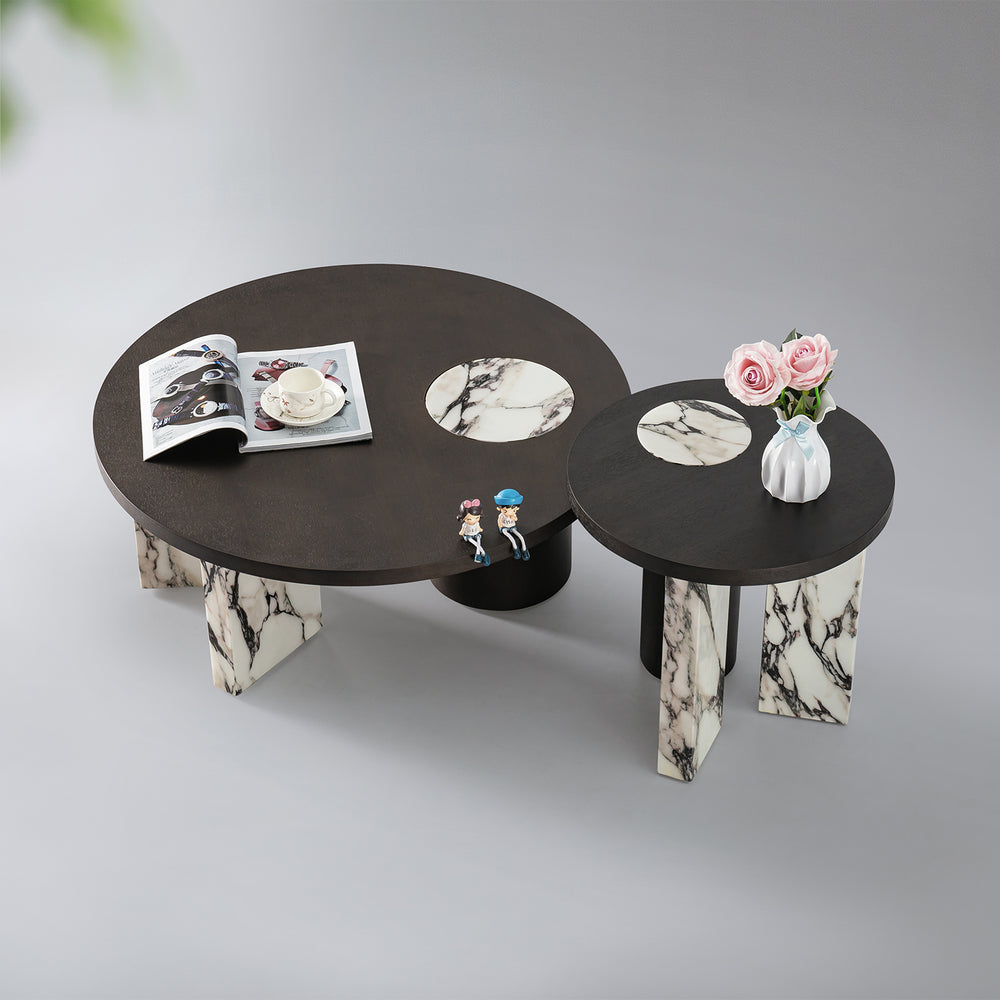 Modern marble wood coffee table 2pcs set ascend primary product view.