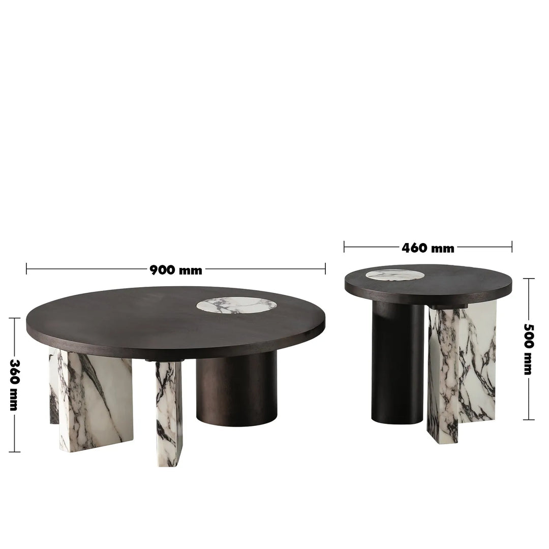 Modern marble wood coffee table 2pcs set ascend size charts.