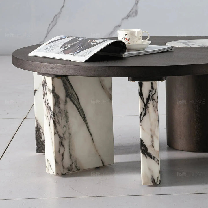 Modern marble wood coffee table 2pcs set ascend material variants.