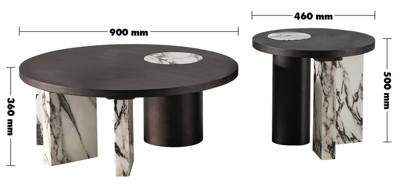 Modern Marble Wood Coffee Table 2pcs Set ASCEND Size Chart