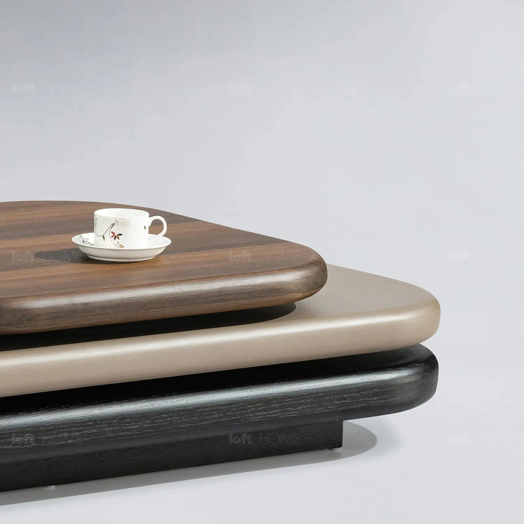 Modern wood revolving coffee table lumina in details.