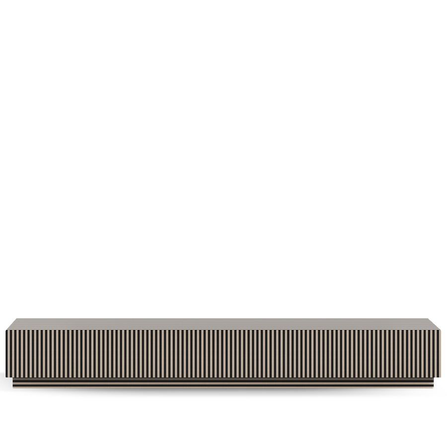 Modern wood tv console stripe in white background.