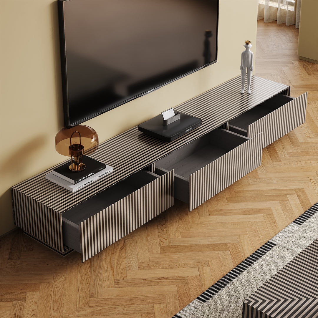 Modern wood tv console stripe primary product view.