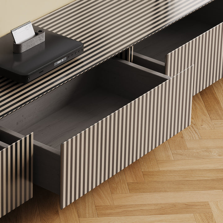 Modern wood tv console stripe material variants.