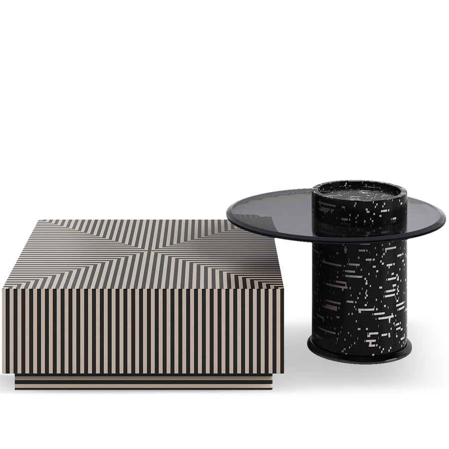 Modern Wood Tempered Glass Coffee Table 2pcs Set STRIPE