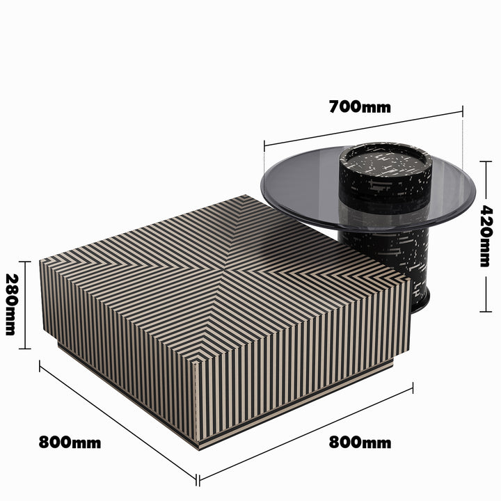 Modern wood tempered glass coffee table 2pcs set stripe size charts.