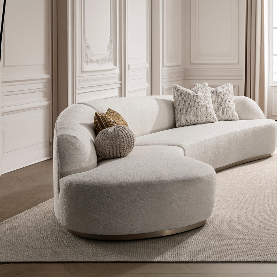 Modern Boucle Fabric Modular Chaise 2 Seater Sofa LOOMI More Details and Instruction