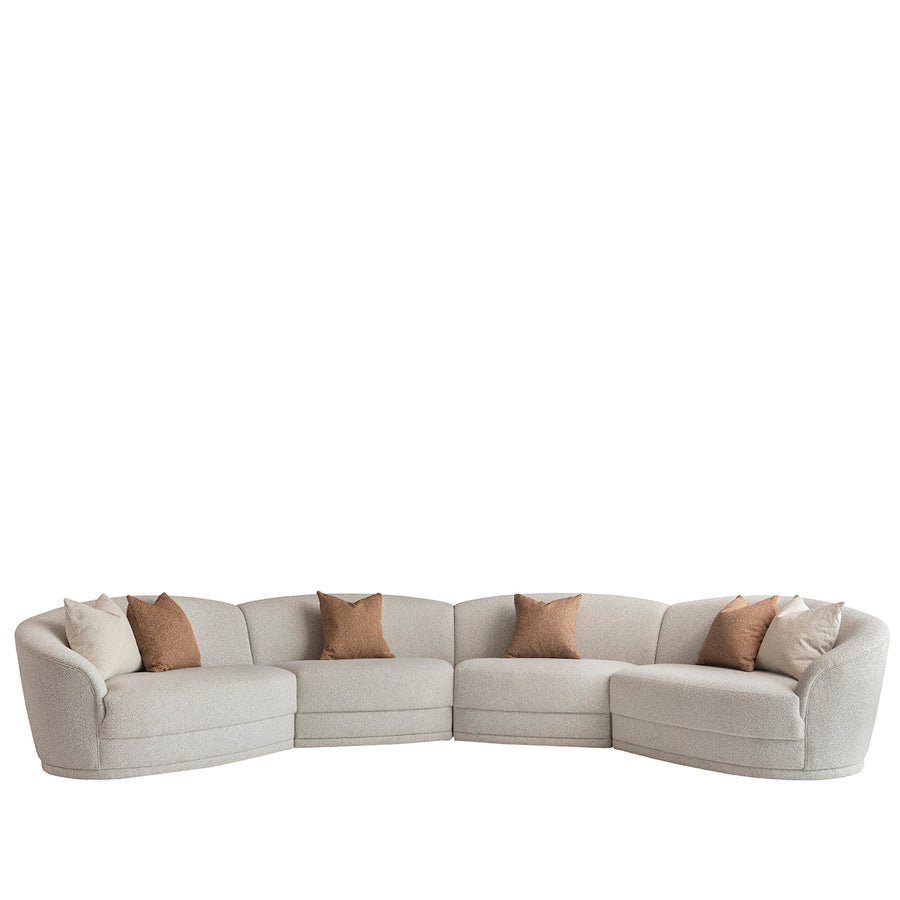 Modern boucle fabric modular sectional 6 seater sofa curva in white background.