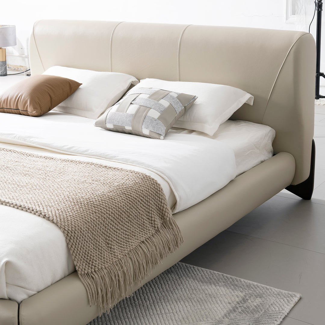 Modern genuine leather bed frame arcy in real life style.