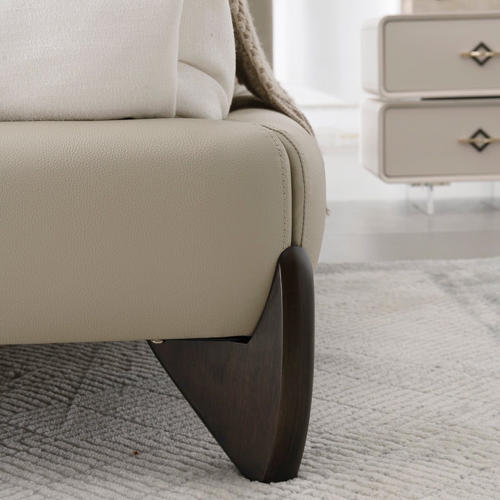 Modern genuine leather bed frame arcy in details.