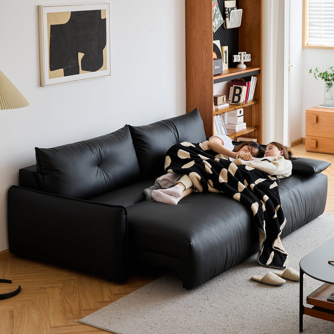 Modern genuine leather electric recliner 4 seater sofa evena in close up details.
