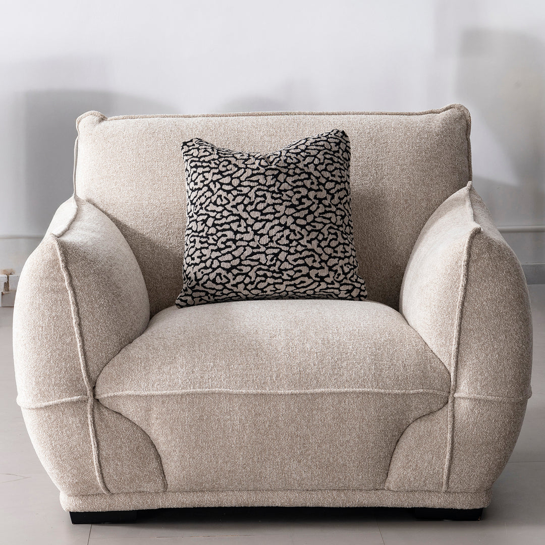 Modern mixed weave fabric 1 seater sofa cloudy color swatches.