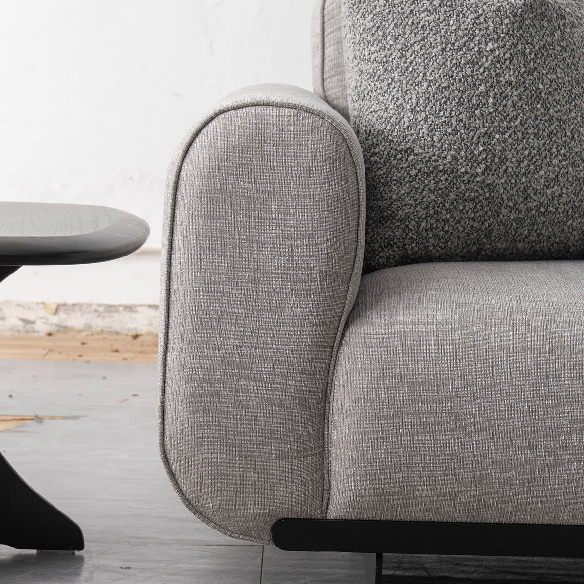 Modern mixed weave fabric 3 seater sofa griddy color swatches.