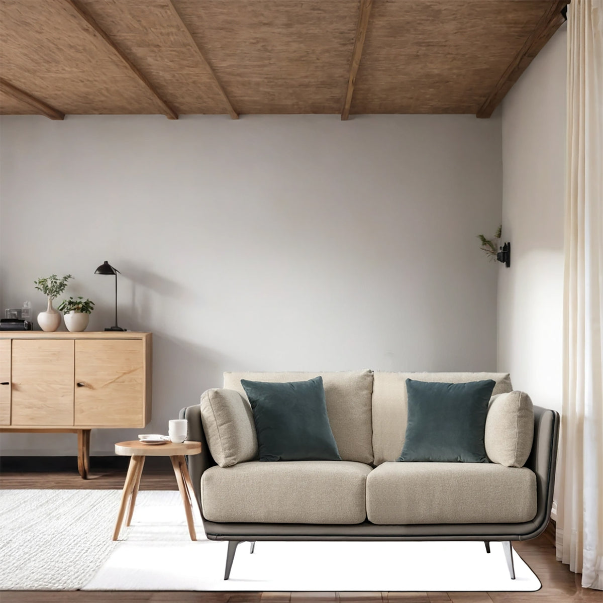 Modern mixed weave fabric microfiber leather 2 seater sofa vanta primary product view.