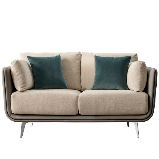 Modern mixed weave fabric microfiber leather 2 seater sofa vanta in white background.