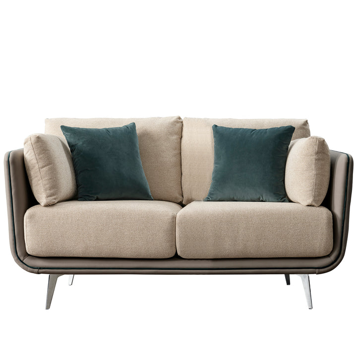 Modern mixed weave fabric microfiber leather 2 seater sofa vanta in white background.
