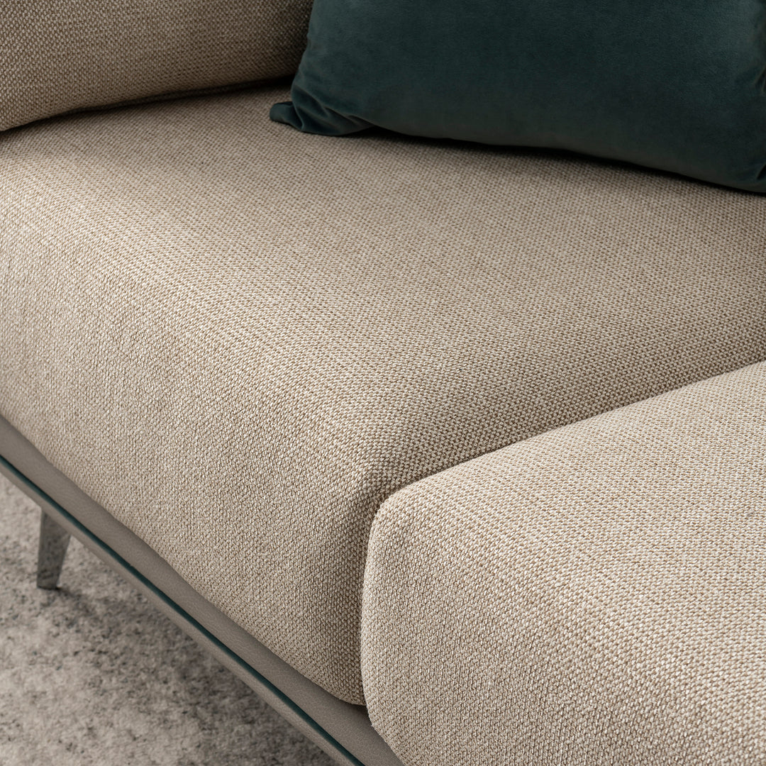 Modern mixed weave fabric microfiber leather 2 seater sofa vanta in real life style.