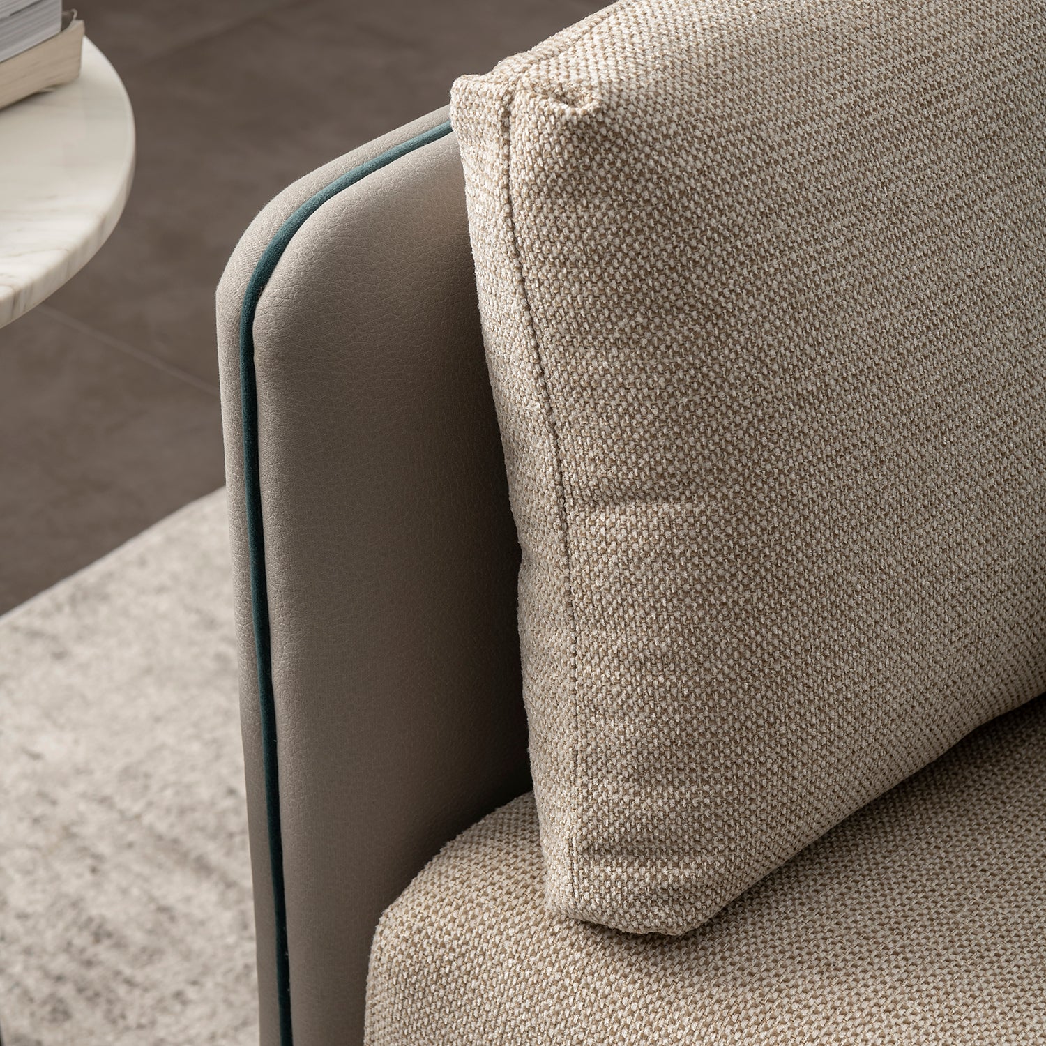 Modern mixed weave fabric microfiber leather 3 seater sofa vanta in real life style.