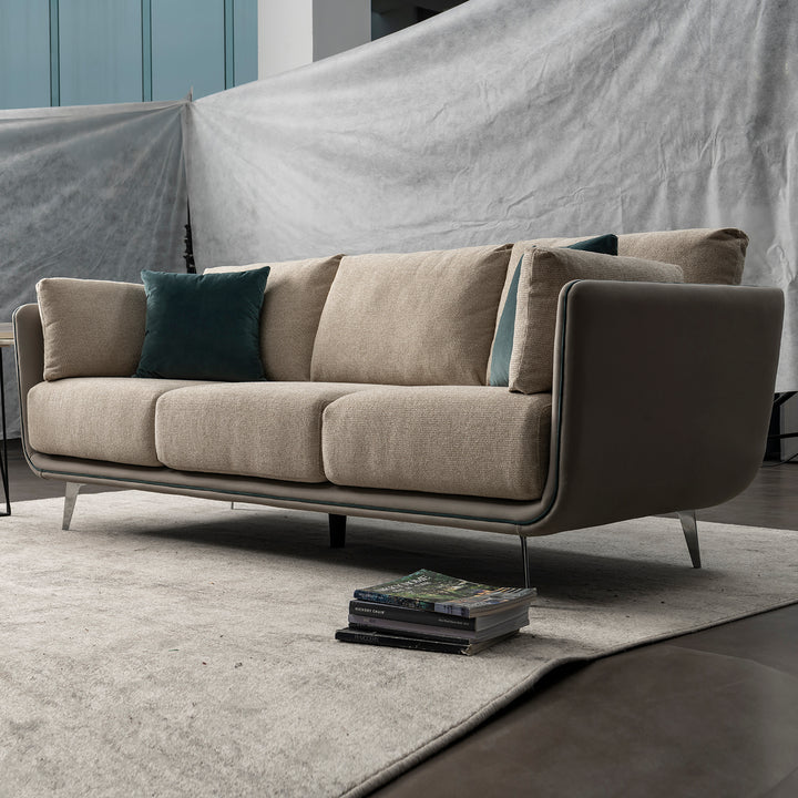 Modern mixed weave fabric microfiber leather 3 seater sofa vanta in details.