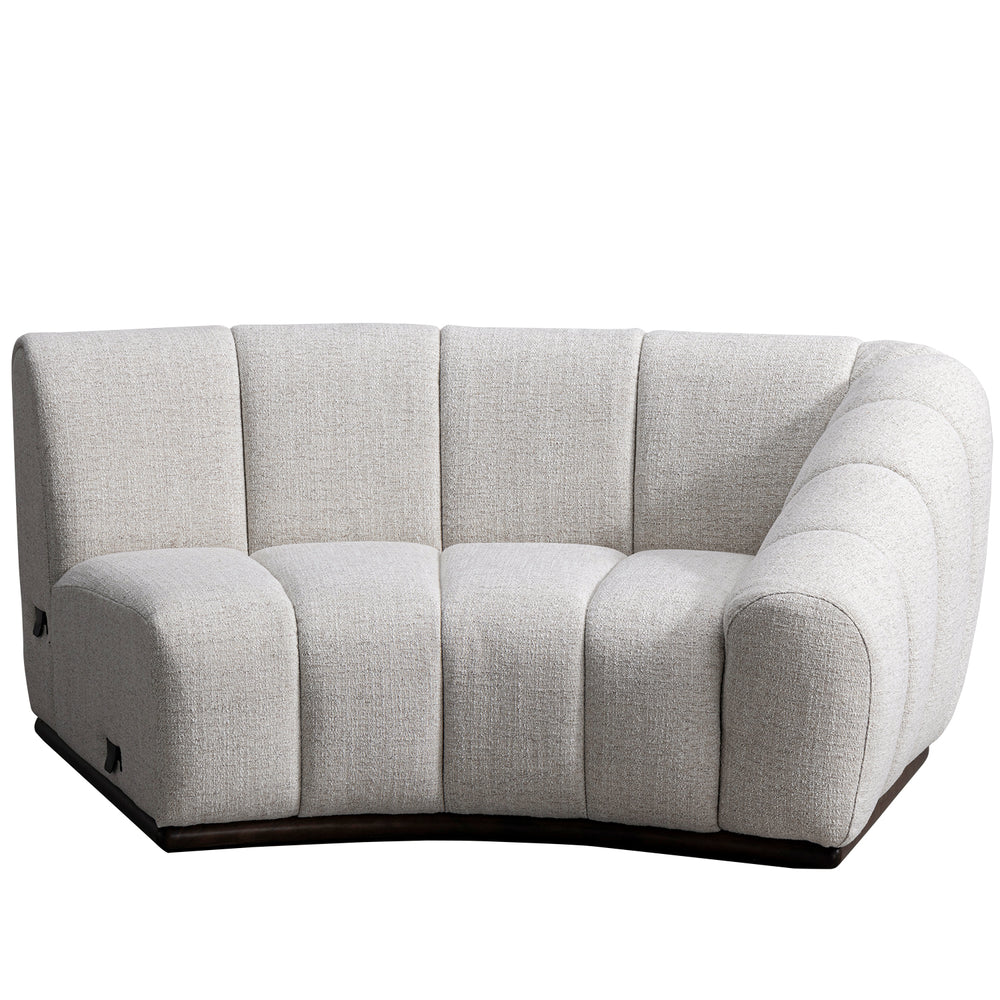 Modern mixed weave fabric modular corner 1 seater sofa bento in white background.