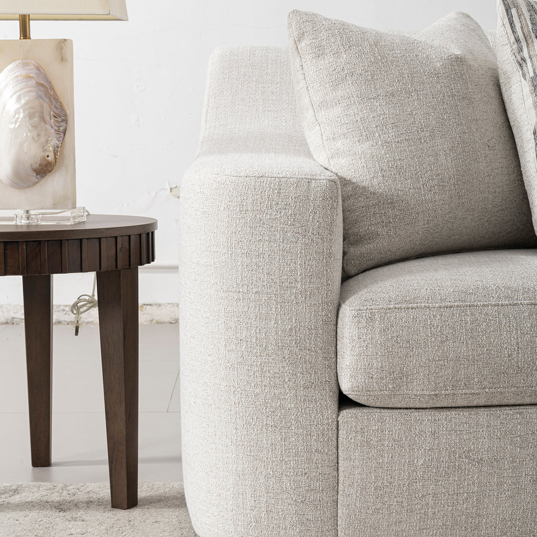 Modern mixed weave fabric modular corner 2 seater sofa terra material variants.