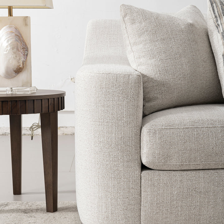 Modern mixed weave fabric modular corner 2 seater sofa terra material variants.