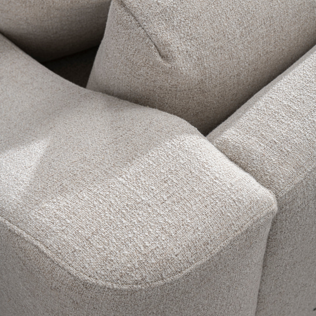 Modern mixed weave fabric modular corner 2 seater sofa terra in close up details.