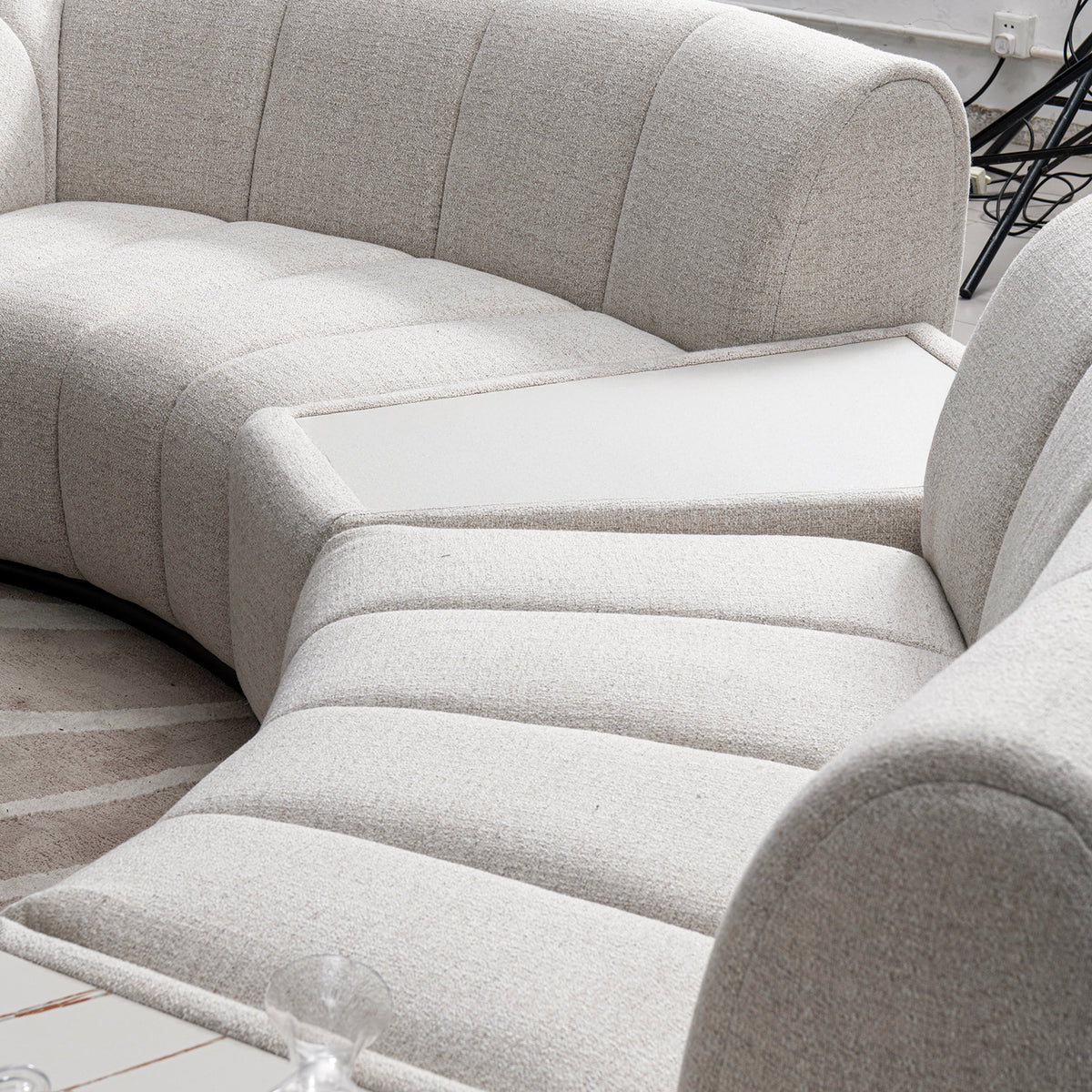 Modern mixed weave fabric modular joint connection 1 seater sofa bento material variants.