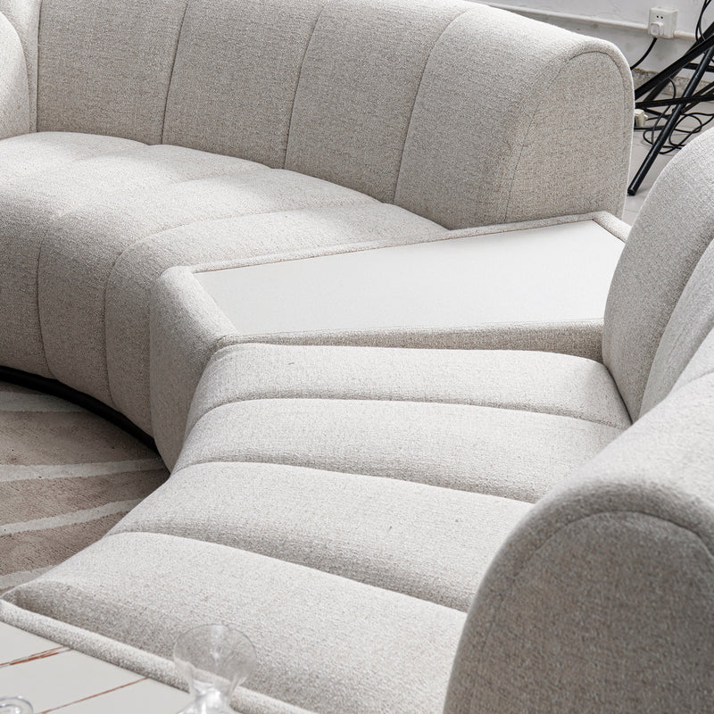 Modern mixed weave fabric modular joint connection 1 seater sofa bento material variants.