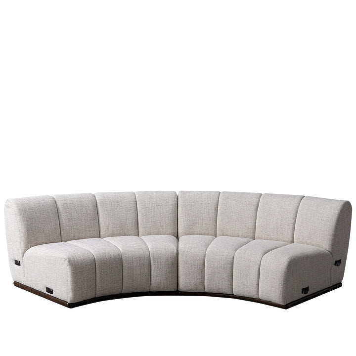Modern mixed weave fabric modular sectional 4 seater sofa bento in white background.