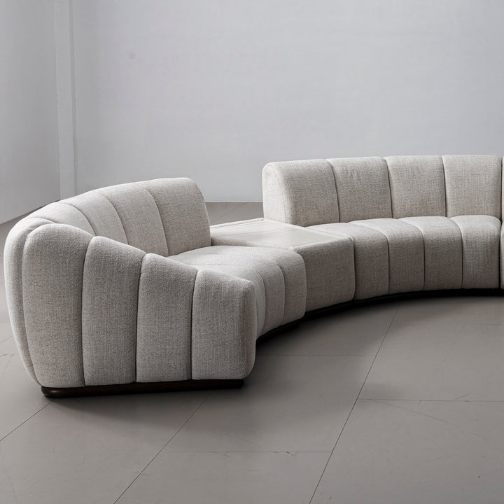 Modern mixed weave fabric modular sectional 4 seater sofa bento in real life style.