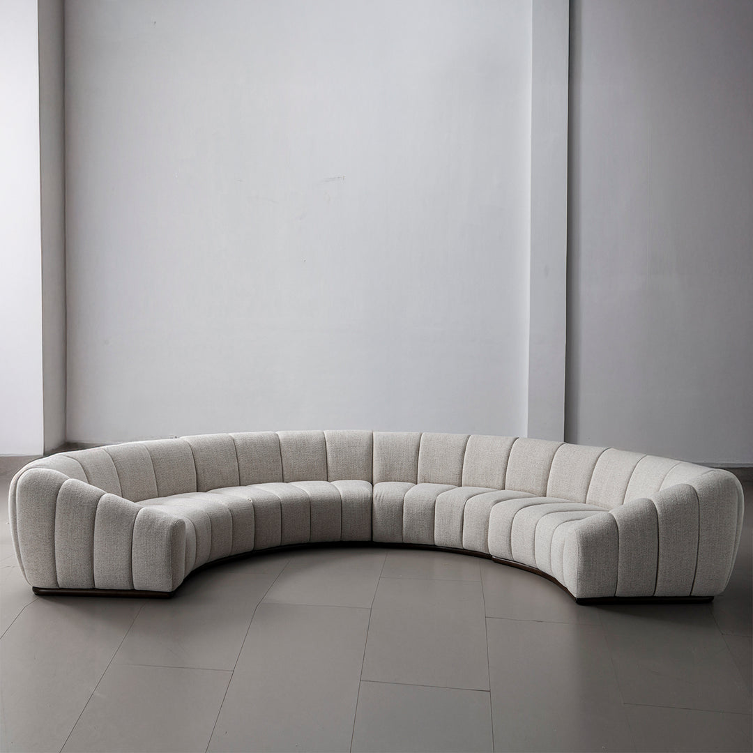 Modern mixed weave fabric modular sectional 4 seater sofa bento with context.