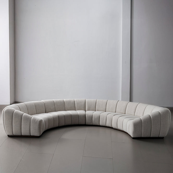 Modern mixed weave fabric modular sectional 4 seater sofa bento with context.