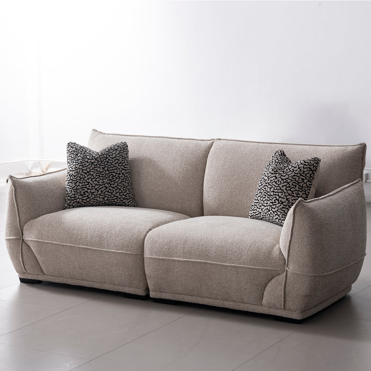 Modern mixed weave fabric sectional 3 seater sofa cloudy primary product view.