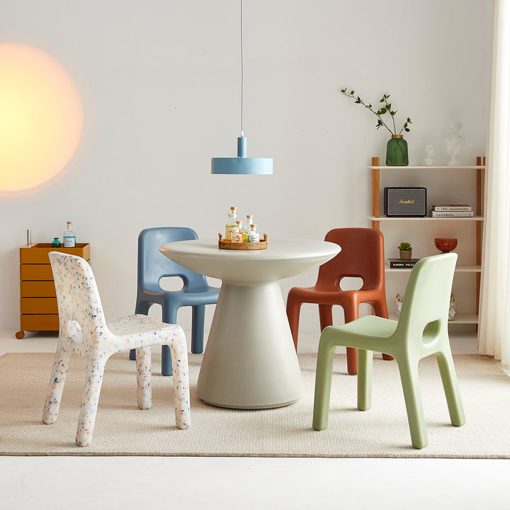 Modern plastic dining chair poky in details.