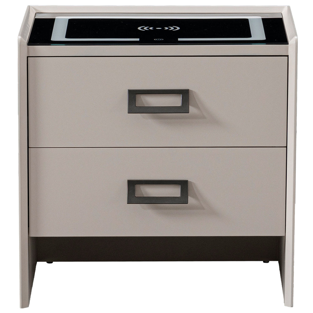Modern plywood tempered glass electional function side table pixo in white background.