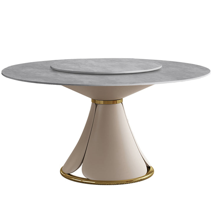 Modern sintered stone round dining table petal layered structure.