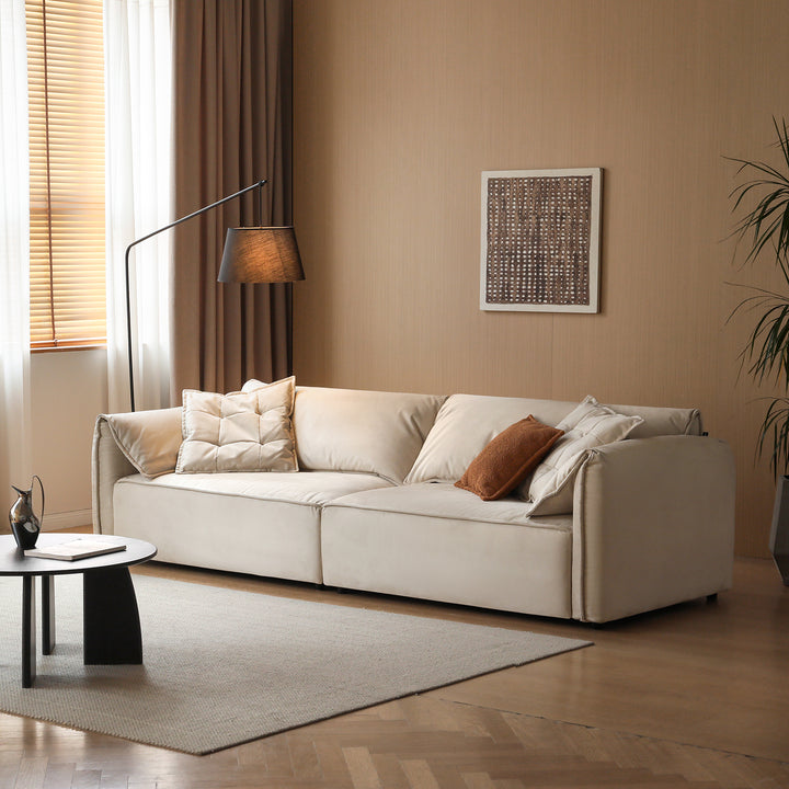 Modern suede fabric sectional 3 seater sofa looma primary product view.
